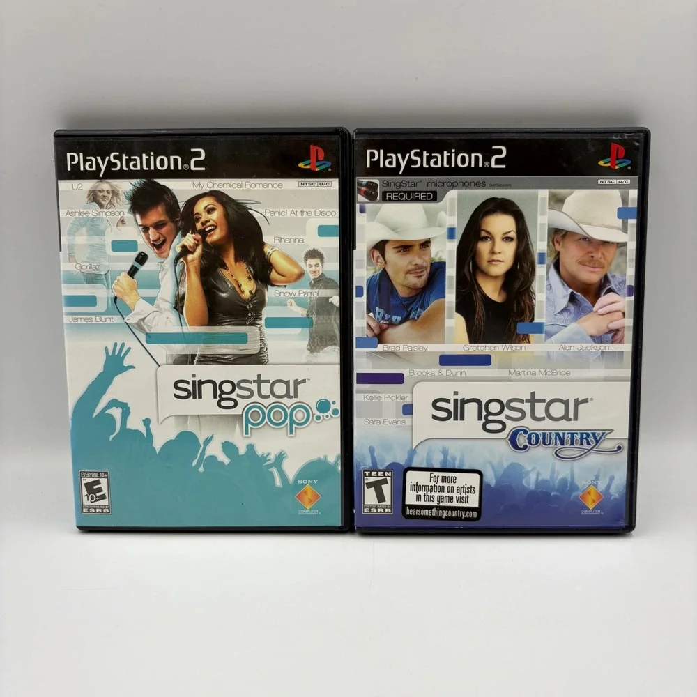 Sony SingStar Pop & Country PS2 Bundle NTSC Blue Good Karaoke Music Games
